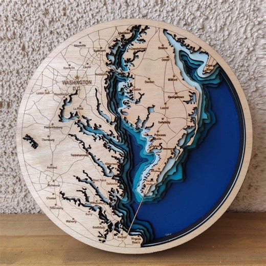 Digital 3D Map of the Chesapeake Bay, 6 Layer Panel, Laser Cut File, 3D Wood Chesapeake Bay Map, Gift for a Travel Lover, SVG File - Etsy