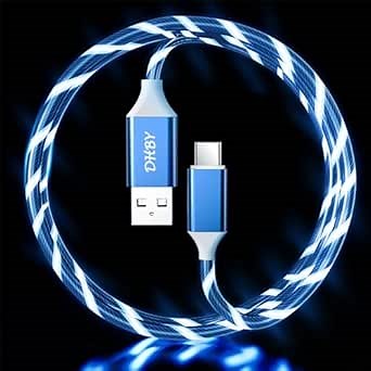 USB A to USB Type C Android Charger Cable Fast Charging High Data Speed Light Up LED Current Flowing to Be a Night Light Compatible with All Type C Device-Blue/39 Inches…