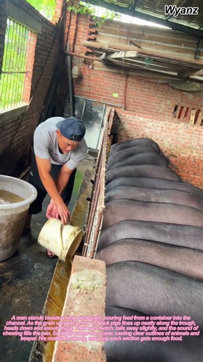 man feeding pigs in trough | daily farm work routine