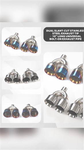 Dual Slant-Cut Stainless Steel Exhaust Tip – 10" Long Universal Bolt-On Exhaust Pipe