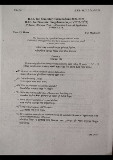 Computer Science/B.Ed 1.2.7A /Question Paper/2024-26/Baba Saheb Ambedkar Education University