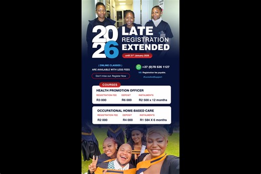 7 day left to register for Health Promotion Officer and Home Based Care. Register @ https://mrche.melimu.com/registration/public/index.php/index / https://www.mrche.co.za/ Any challenges WhatsApp 27 078 526 1127 for assistance. | Mpilo Royal College