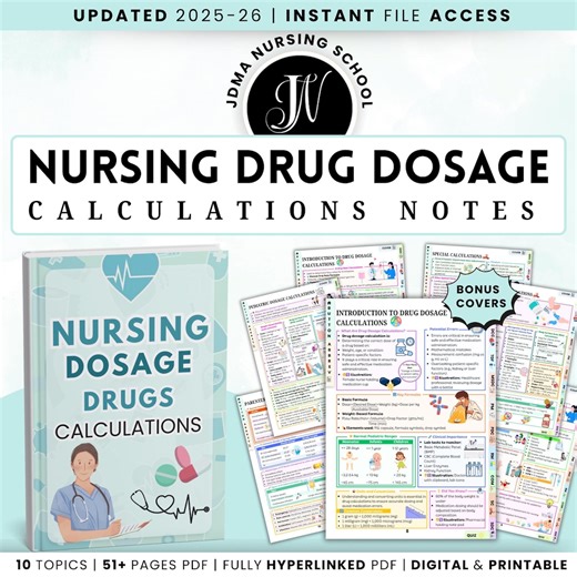 Nursing Drug Dosage Calculations Notes, 50  Pages, Updated 2025-26, RN Dosage Practice, Medication Reference, Medication Dosage Notes - Etsy