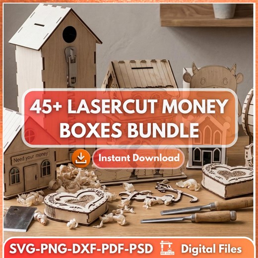 45+ Laser Cut Money Box Bundle | Tipping Box Coin Bank SVG DXF Patterns (digital Download) - Etsy
