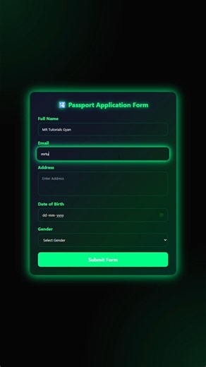 Glowing Passport Application Form Using HTML CSS JavaScript #coding #webdevelopment 🔥