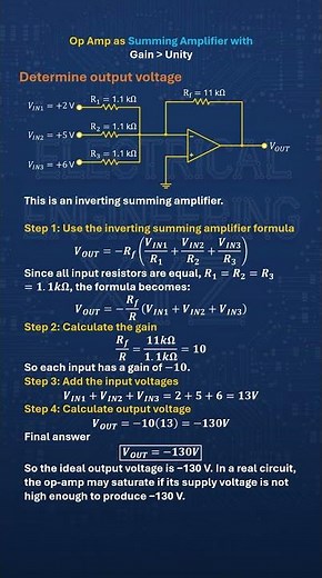 Op Amp Summing Amplifier with Gain Greater than 1 with three input resistors 1.1k #opamp #electronic