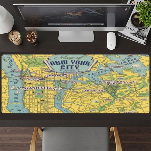 Pictorial Map of NYC Desk Pad, New York City Mouse Mat, Map Desk Mat, Large Custom Mouse Pad 4mm Thick High Quality Pad, Office Desk Decor - Etsy