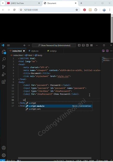 Show & Hide Password Using JavaScript 🔐 | HTML CSS JS #shorts #coding #frontendcourse #webdesign