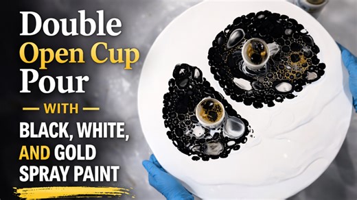 Double open cup pour with black white and gold spray paint