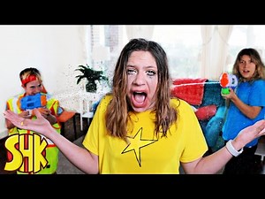 Noah Ruins Hopes Makeup with Water Blaster Challenge! SuperHeroKids Funny Family Videos Compilation - Videos For Kids