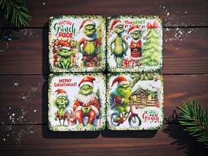 Grinch Christmas Coaster Set | Holiday Decor, Funny Grinch Artwork, 4 Piece Drink Coaster Collection - Etsy Canada
