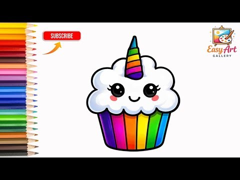 How To Draw Unicorn Cup Cake Step By Step | Easy Drawing For Kids