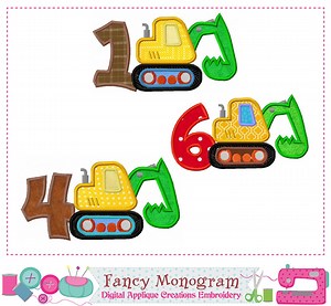 Construction Digger Applique Embroidery Numbers Design -2251 - Etsy Australia
