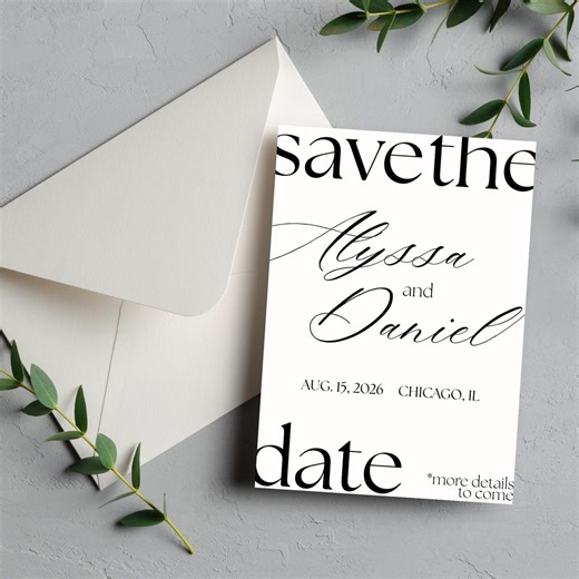 Modern Script Save the Date, Minimal Wedding Invitation, Black White (digital Download) - Etsy