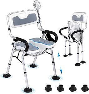 Shower Chair for Inside Shower,Foldable Shower Chair for Elderly and Disabled, Adjustable Height Chairs with Padded Arms and Back for Bathroom,Compact and Comfortable，Regular U-Shape