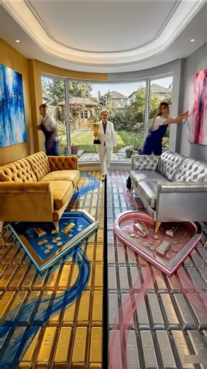 THIS DOUBLE FLOOR IS AMAZING!💛🤍😱 Gold & Silver Epoxy Luxury Floor 💎💖 #epoxy #epoxyfloor