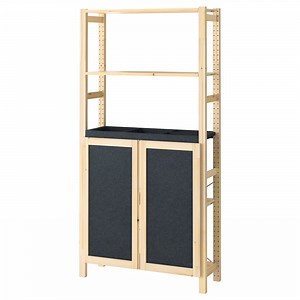 IVAR shelving unit, with 2 doors pine/felt felt, 89x30x179 cm  - IKEA