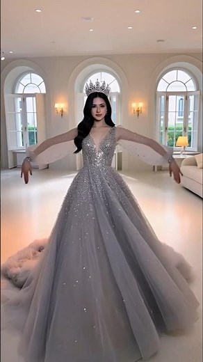 Pink to White Sparkle Collection 2026 ✨ Long Sleeve Princess Queens#SparkleGown#TulleBallGown