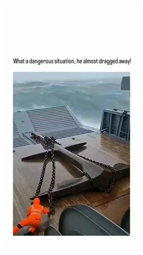 FACTS on Instagram: "This instagram reel shares a 10-second video clip depicting a ship crew member in an orange safety suit slipping toward the edge of a deck as a heavy anchor chain begins to runaway amid crashing waves, narrowly avoiding being pulled overboard. Uploaded on January 2, 2026, , it quickly amassed 57,000 views and 110 replies, predominantly in Indonesian expressing horror ("ngeri banget"), highlighting its resonance in regional online maritime interest groups. Such anchor chain i