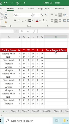 Excel COUNTIF Formula for Attendance Sheet | Auto Count Present Days Instantly
