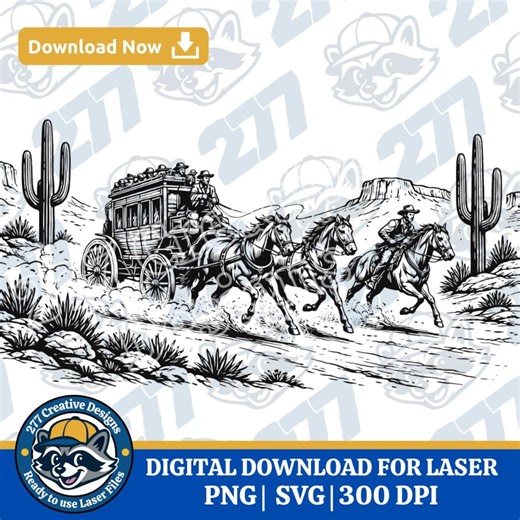 Western Cowboy Carriage Laser Cut File SVG PNG File for Lasers Sublimation or Print on Demand (Digital Download)