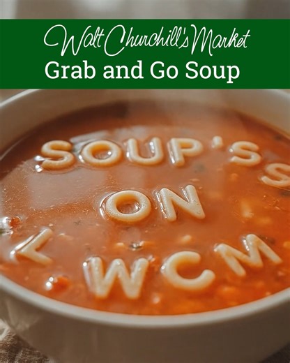 🍲 Soup Schedule: November 10–16 Stop by Walt Churchill’s Market for a warm bowl of comfort this week — made fresh daily! Monday, Nov 10 Split Pea n Ham Creamy Pesto with Chicken Cheese Tortellini Shrimp n Crab Chowder (S) Tuesday, Nov 11 Italian Sausage Lentil Creamy Chicken Asparagus New England Clam Chowder (S) Wednesday, Nov 12 Sausage Corn Chowder Tomato Spinach Artichoke (VV) New England Clam Chowder (S) Thursday, Nov 13 Chicken Noodle Beef Stroganoff New England Clam Chowder (S) Friday, N