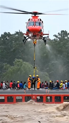 Helicopter Rescues Passengers Stranded on Flooded Train | World Disaster
