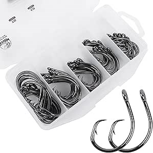UCEC Circle Hooks Saltwater, in-Line 4X Strong Wide Gap Fishing Circle Hook for Saltwater Freshwater, 50PCS/ 25PCS High Carbon Steel Fishing Hooks for Tuna, Carp, Catfish, Bass, Amberjack and More