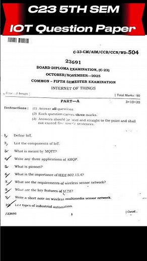 AP Diploma C23 IOT 5th Sem 2025 Question Paper #apdiplomac23 #exam