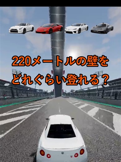 220m級反り立つ壁！市販車対決！登り切れるのは誰だ！？ 220m級の反り立つ壁チャレンジ！ 市販車で登り切れるのは誰だ！？ どの車が一番上まで行くと思った？コメントで予想してね👇 #BeamNGdrive #shorts #GTR #Lamborghini #車