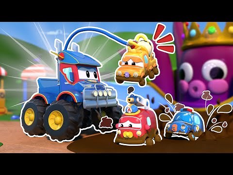 Alien Car TRAPS Super Monster Truck in MUD | Emergency Vehicles for Kids