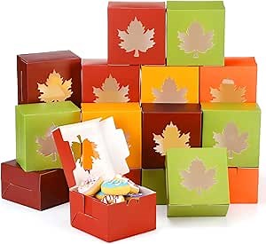 24 Pcs Thanksgiving Fall Treat Boxes Fall Cardboard Box with Maple Leaf Shape Window Autumn Thanksgiving Bakery Box Paper Gift Container for Cookie Goodie Candy Party Favors