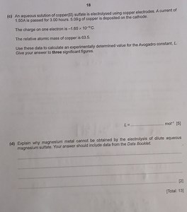 (c) Electrolysis and Avogadro Constant CalculationAn aqueous ... | Filo
