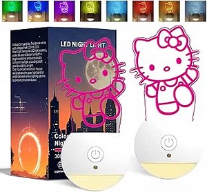Anime Cute Cat 3D Night Light-Dusk to Dawn Sensor Led Lamp-7 Touch Colors Christmas & Birthday Gifts Night Lights Plug into Wall for Kids Fans,Kitty Girls Room Decor(2 Pack)