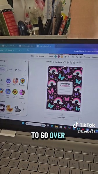 Hiw to edit one of my composition notebooks using Canva. I used Magic Edit to delete the composition notebook image to create the back design for my notebook. The full video on how to make changes to my templates will be available soon on YouTube Titled