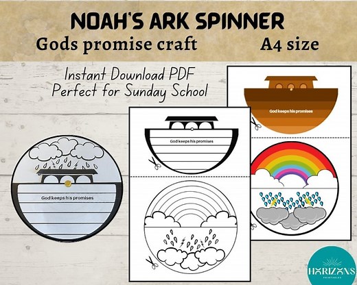 Noah's Ark Printable, Sunday School Craft, Bible Story Activity Kids, Spinner Wheel, Instant Download, Genesis Old Testament ,gods Promise - Etsy