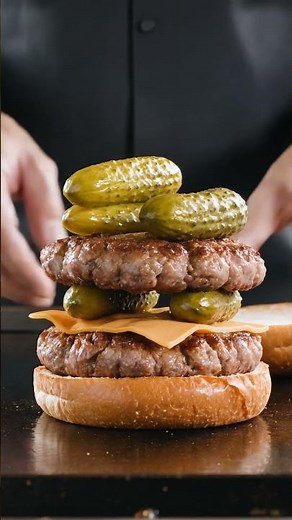 Double cheeseburger that looks impossible #cheeseburger #foodshorts #cooking