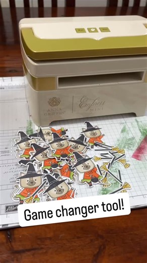 Eeek! I just got a new tool for my craft room! It’s the Anna Griffin Empress Mini. It’s electric and it has a magnetic plate. I cut out all my cats and brooms for an upcoming class and it was so quick and easy. ✨ | Cards by Juliet