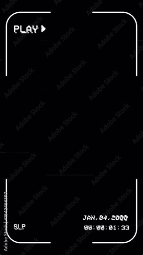 Vertical 4K Retro VHS VCR Player Overlay Screen Display Animation with Heavy Noise, Scan Lines, and 90s Datetime Stamp for Found Footage Effect 4k video animation seamless loop