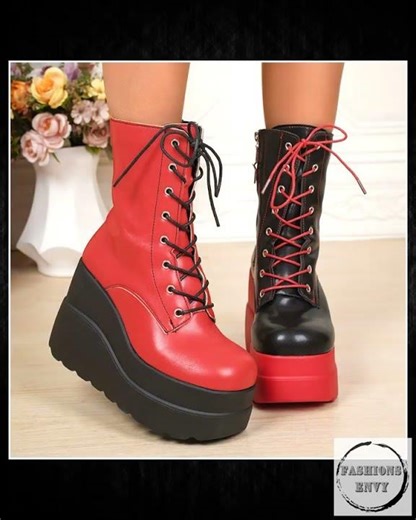 Color Block Platform Wedge Boots