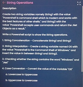 Create two string variables:String1 = "Powershell is command ... | Filo