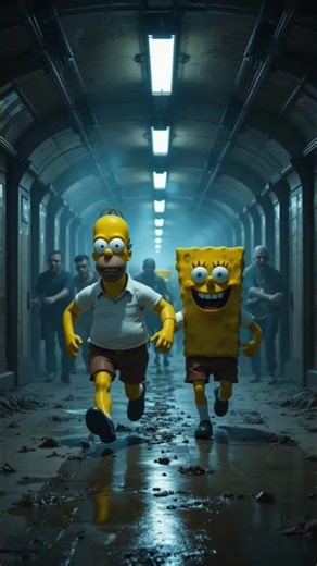 Simpsons x SpongeBob 😱 | Subway Zombie Escape | Scary Cartoon Horror Crossover #humor #ytshorts