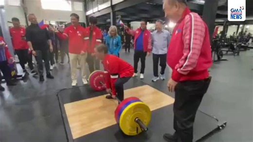 WATCH: President Ferdinand Marcos Jr. tries to lift a barbell during the reopening of the newly renovated gym at the PhilSports Complex in Pasig City on Wednesday, November 19. The newly enhanced facilities include athlete dormitories, a sports museum, a dining hall, and sports offices. | via Jonathan Andal/GMA Integrated News | GMA News