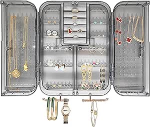 Wall Mounted Jewelry Organizer, No Punching Installation, Hanging Jewelry Organizer Box and Storage Case, Necklace Earring Holder Organizer Wall for Women Teen Girls (Gray Gold)