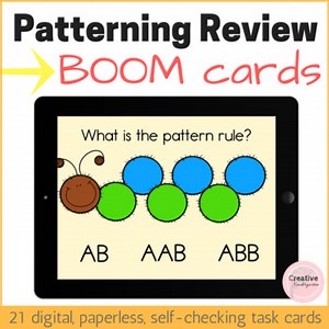 Patterning Review Digital Task Cards with BOOM Cards for Kindergarten
