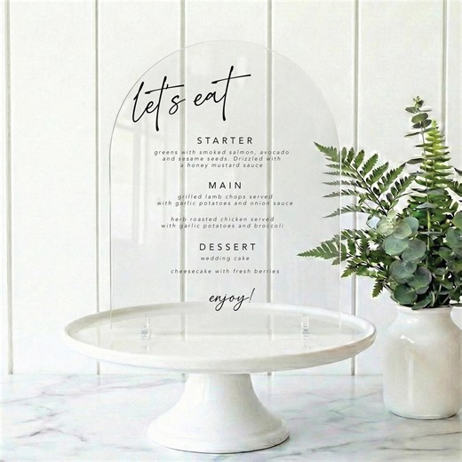 Arched Acrylic Wedding Buffet Sign, Food Menu Labels - Etsy