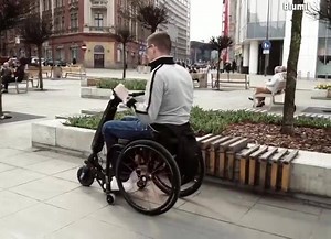 This is the Blumil GO, an electric “handbike attachment” for rigid frame wheelchairs. With just a push of a button, you can make your manual wheelchair electric. Get more #techupdates | TechVersions