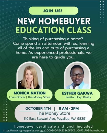 It's happening in a few days. Click the link below to register. SIGN UP HERE 👇👇👇👇 https://m.signupgenius.com/#!/showSignUp/10C084DAEA828A5F5C61-58731709-homebuyer #realestate #downpaymentassistance #firsttimehomebuyer #exprealty #fha #seattle | Esther Gakwa