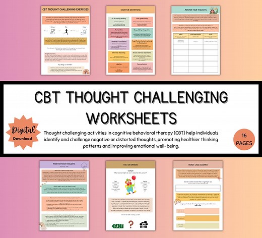 Thought Challenging Worksheets, Negative Self Talk, Thought Record, CBT Therapy, CBT Resources, Cognitive Restructuring, Thought Processing - Etsy