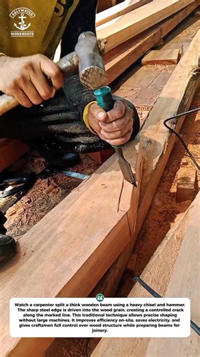 Extreme Wood Beam Splitting with a Chisel & Hammer | Satisfying Carpentry Precision